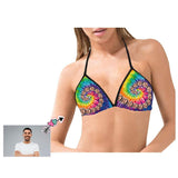 Halter Bikini Top-Custom Boyfriend Face Rainbow Swirl Personalized Bikini Swimsuit Top