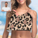 Ruffle Bikini Top-Custom Face Leopard Personalized Bikini Swimsuit Top