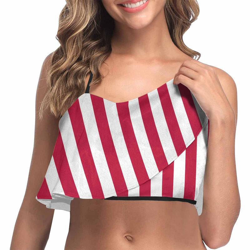 Ruffle Bikini Top-Custom Face USA Flag Personalized Bikini Swimsuit Top
