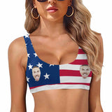 Sport Top-Custom Face USA Flag Personalized Bikini Swimsuit Top