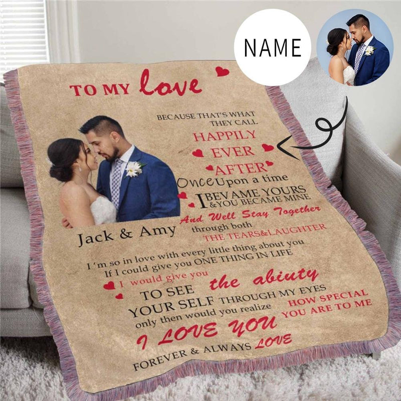 Custom Photo&Name Wedding Ultra-Soft Pink Tassel blanket