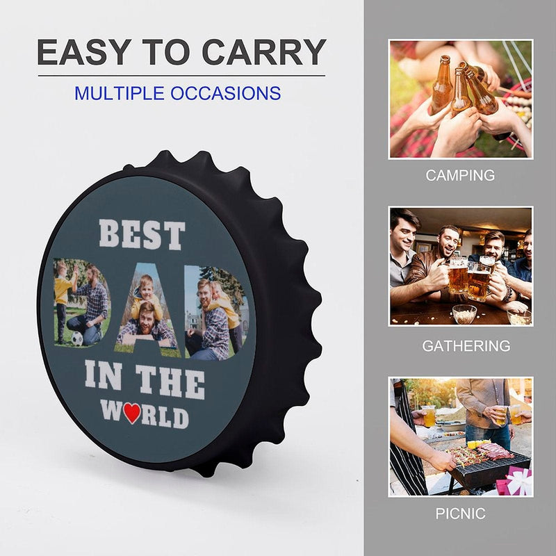 Custom Photo Bottle Opener/Fridge Magnets - Love Dad Fathers Day Gift - Personalized Barware Beer Opener Gift for Dad/Him
