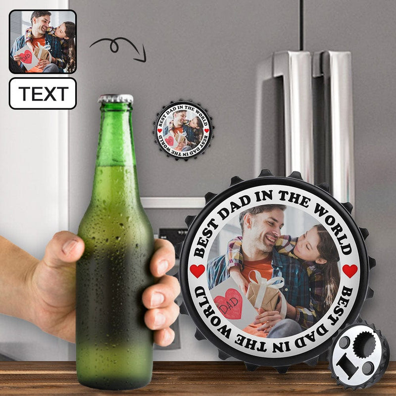 Custom Photo&Text Bottle Opener/Fridge Magnets - Love Dad Fathers Day Gift - Personalized Barware Beer Opener Gift for Dad/Him