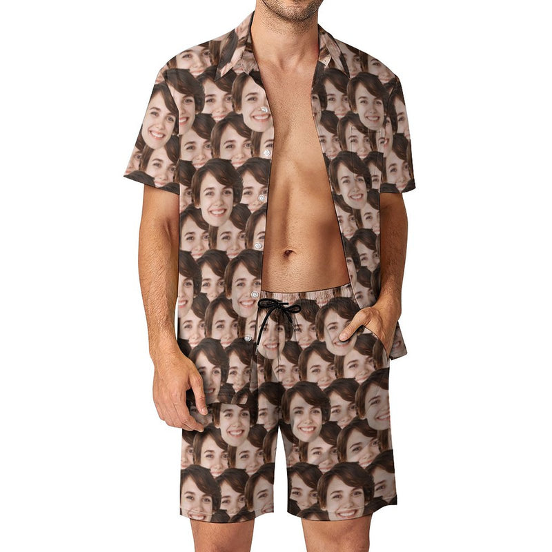 Personalized Men's Beach Suit Custom Seamless Face Men's Hawaiian Shirt and Beach Shorts