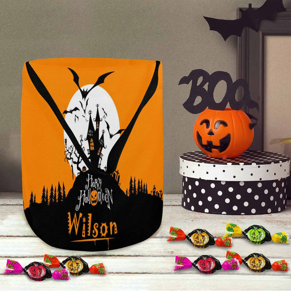 Custom Name Bat Castle Halloween Trick or Treat Colorful Tote Bags