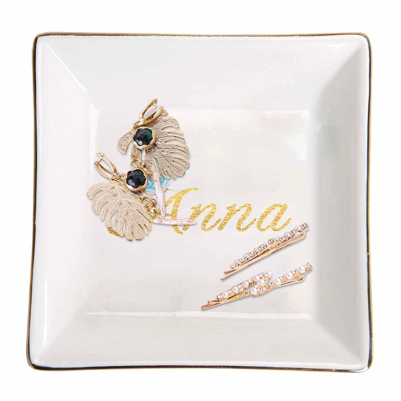 Custom Name Ceramic Jewelry Tray, Square Ring Dish Jewelry Dish Decorative Trinket Plate, Jewelry Organizer Dish for Women Gift