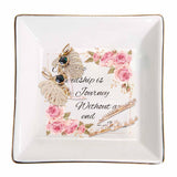 Custom Name Flower Ceramic Jewelry Tray, Square Ring Dish Jewelry Dish Decorative Trinket Plate, Jewelry Organizer Dish for Women Gift