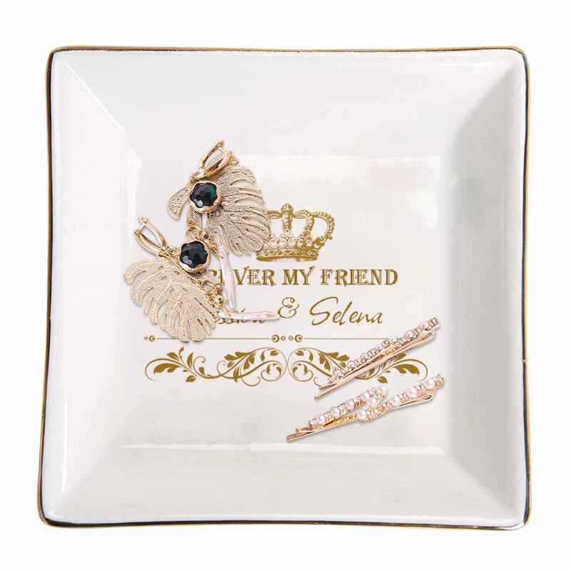 Custom Name Forever Ceramic Jewelry Tray, Square Ring Dish Jewelry Dish Decorative Trinket Plate, Jewelry Organizer Dish for Women Gift