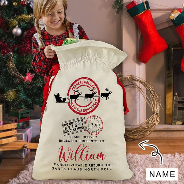 Custom Name Reindeer Christmas Large Santa Bags Christmas Drawstring Bag for Xmas Party Favor Supplies Wrapping 21 x 32 Inch