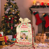 Custom Photo&Name Happy Christmas Large Santa Bags Christmas Drawstring Bag for Xmas Party Favor Supplies Wrapping 21 x 32 Inch