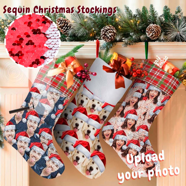 Custom Seamless Face Red Hat Personalized Christmas Sequin Socks