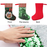 16.5in(L) Super Size-Custom Photo Lattice Red Bow Christmas Socks Flip Sequins Christmas Stocking