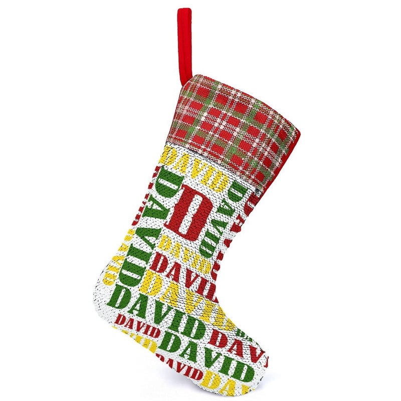 16.5in(L) Super Size-Custom Name Red Yellow Green Christmas Socks Flip Sequins Christmas Stocking