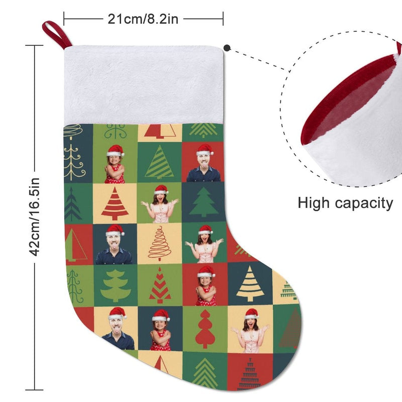 16.5in(L) Super Size-Custom Family Face Christmas Tree Lattice Flip Sequins Christmas Stocking