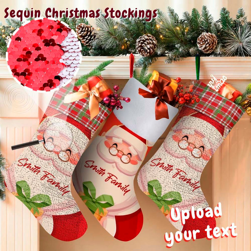 Custom Text Santa Claus Socks Personalized Christmas Sequin Socks