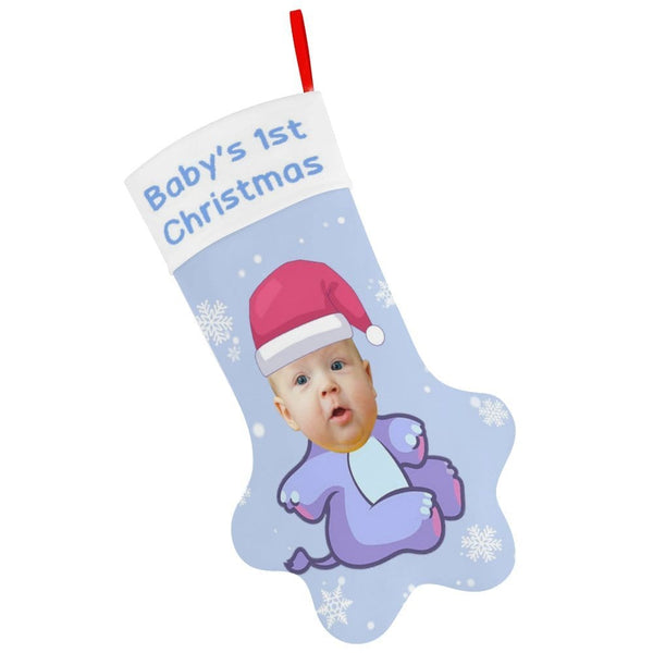 16.6in(L) Plus Size-Custom Baby's Face&Text Socks Paw Christmas Stocking Holiday Decor Gifts