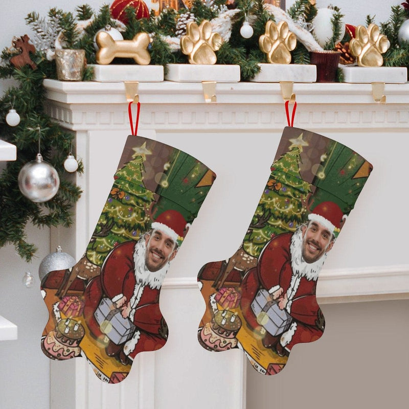 16.6in(L) Plus Size-Custom Face Santa Claus Socks Paw Christmas Stocking Holiday Decor Gifts