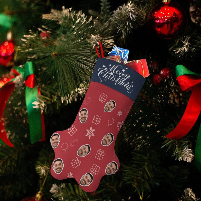 16.6in(L) Plus Size-Custom Face Socks Paw Christmas Stocking Holiday Decor Gifts