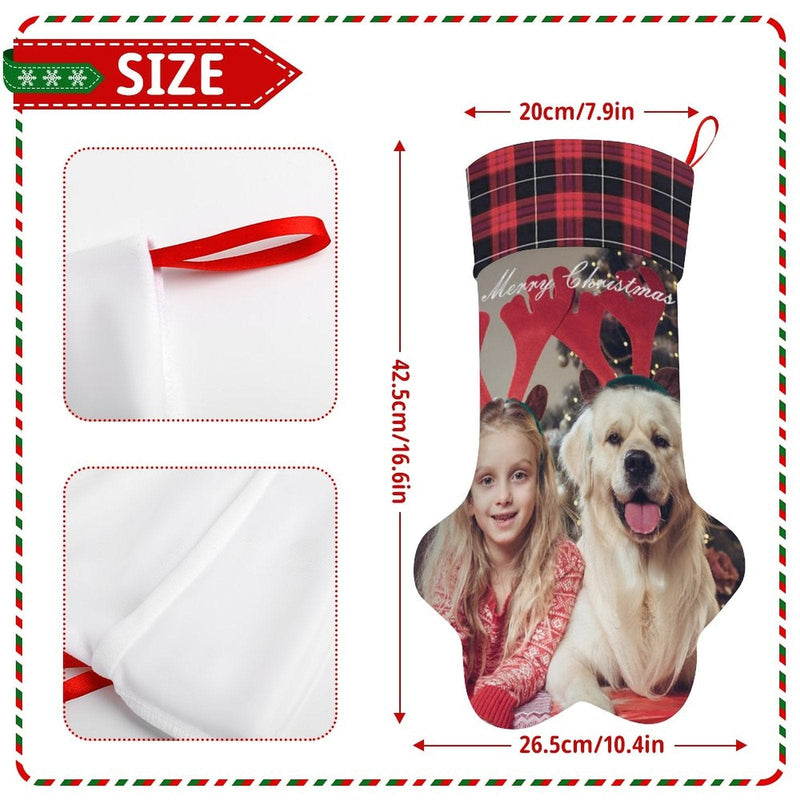 16.6in(L) Plus Size-Custom Family's Photo Socks Paw Christmas Stocking Holiday Decor Gifts