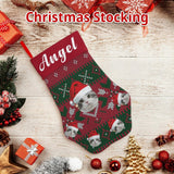 16.6in(L) Plus Size-Custom Pet Face Red And Green Background & Name Socks Paw Christmas Stocking Holiday Decor Gifts