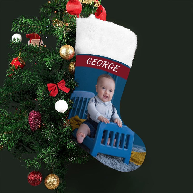 16.5in(L) Super Size-Custom Baby's Photo&Name Christmas Stocking