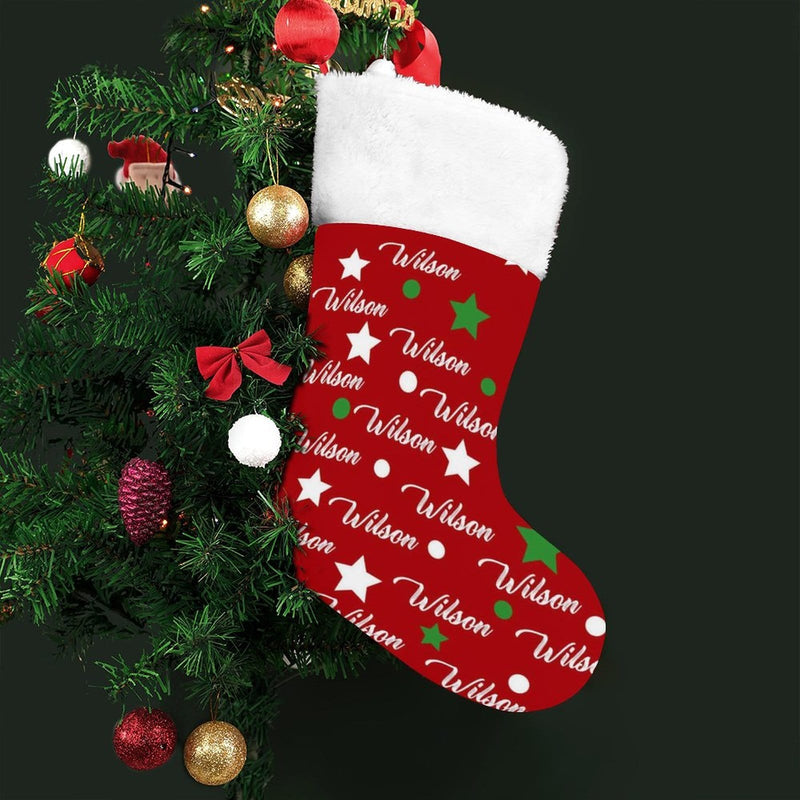 16.5in(L) Super Size-Custom Name Dot Five-pointed Heart Christmas Stocking