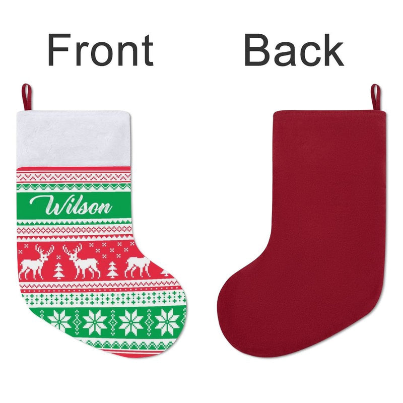 16.5in(L) Super Size-Custom Name Red And Green Elk Christmas Stocking