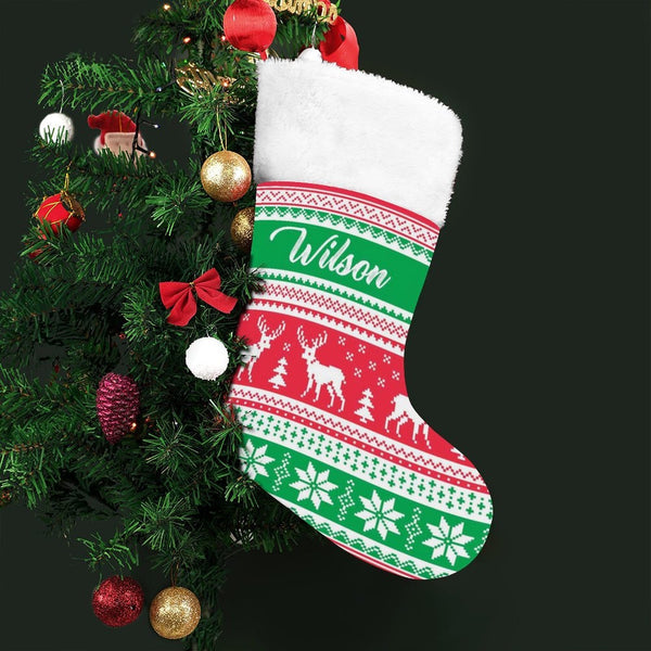 16.5in(L) Super Size-Custom Name Red And Green Elk Christmas Stocking
