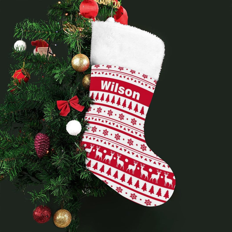 16.5in(L) Super Size-Custom Name Red And White Christmas Pattern Christmas Stocking