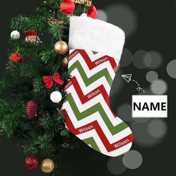 16.5in(L) Super Size-Custom Name Red, Green And White Stripes Christmas Stocking