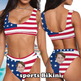 American Flag Style Style Personalized Face Women's Swimwear Bikini Swimsuit Beach Travel Boat Cruise Pool Party Outfits