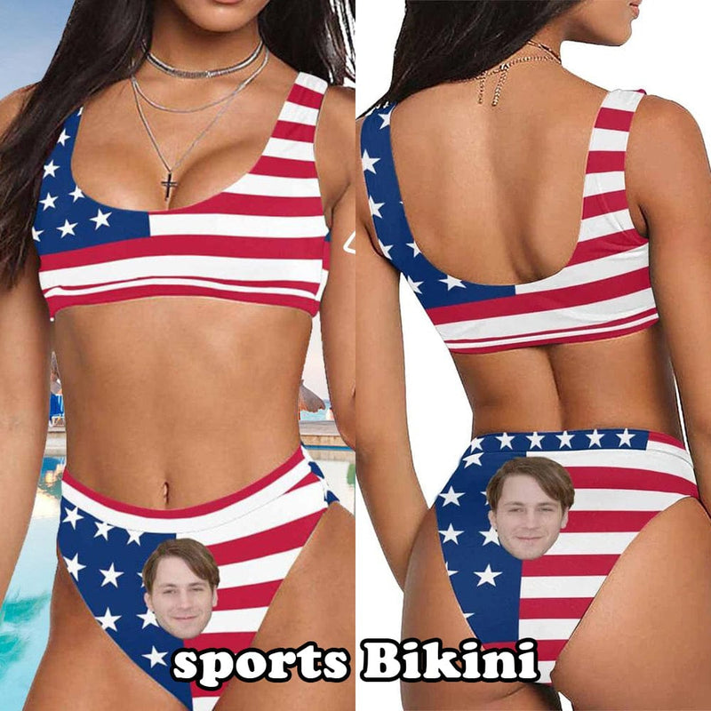 American Flag Style Style Personalized Face Women's Swimwear Bikini Swimsuit Beach Travel Boat Cruise Pool Party Outfits