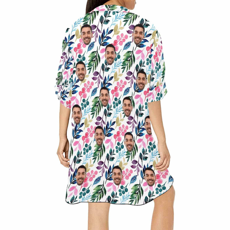 Chiffon Shirt Dress Cover Up Custom Face Colorful Leaf Personalized Women's V-Neck Bikini Beach Tunic Top
