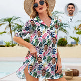 Chiffon Shirt Dress Cover Up Custom Face Colorful Leaf Personalized Women's V-Neck Bikini Beach Tunic Top
