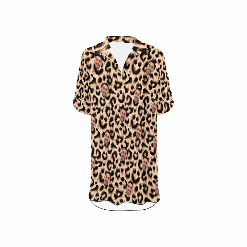 One Piece Cover Up Dress Custom Face Leopard Thin Personalized Women's Short Sleeve Beachwear Coverups