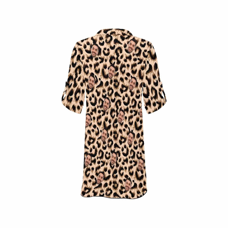One Piece Cover Up Dress Custom Face Leopard Thin Personalized Women's Short Sleeve Beachwear Coverups