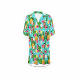 Custom Face Pineapple Flower&Leaf One Piece Cover Up Thin Dress Personalized Women's Short Sleeve Beachwear Coverups