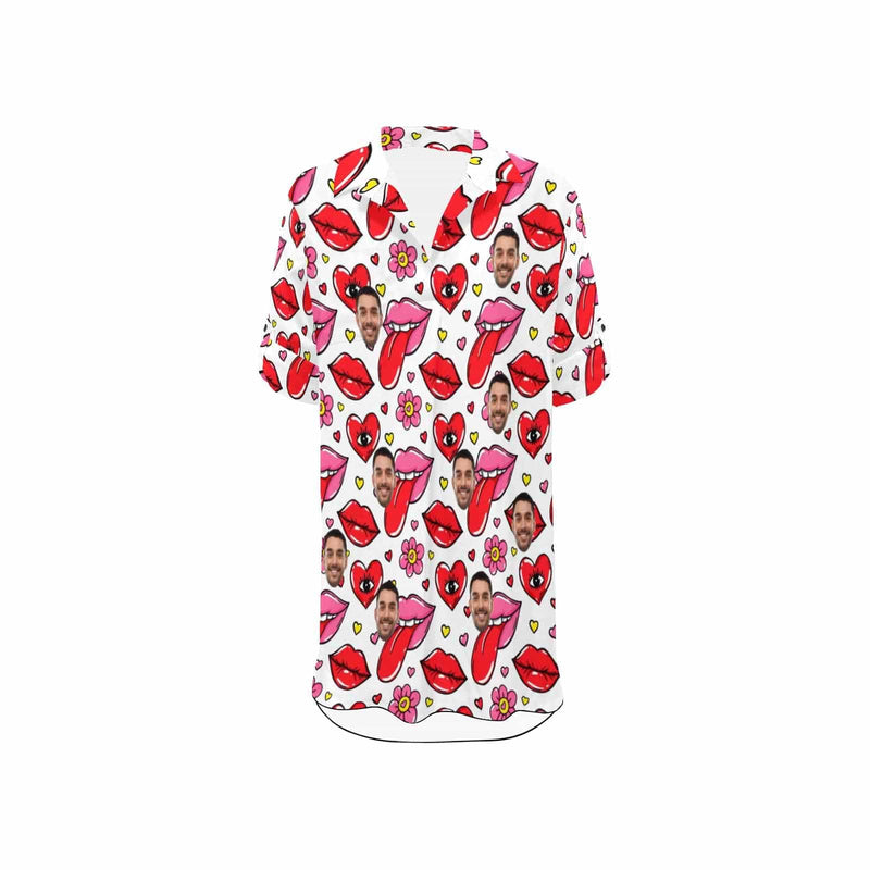 Chiffon Shirt Dress Cover Up Thin Custom Face Red Lips Heart Flower Personalized Women's V-Neck Bikini Beach Tunic Top