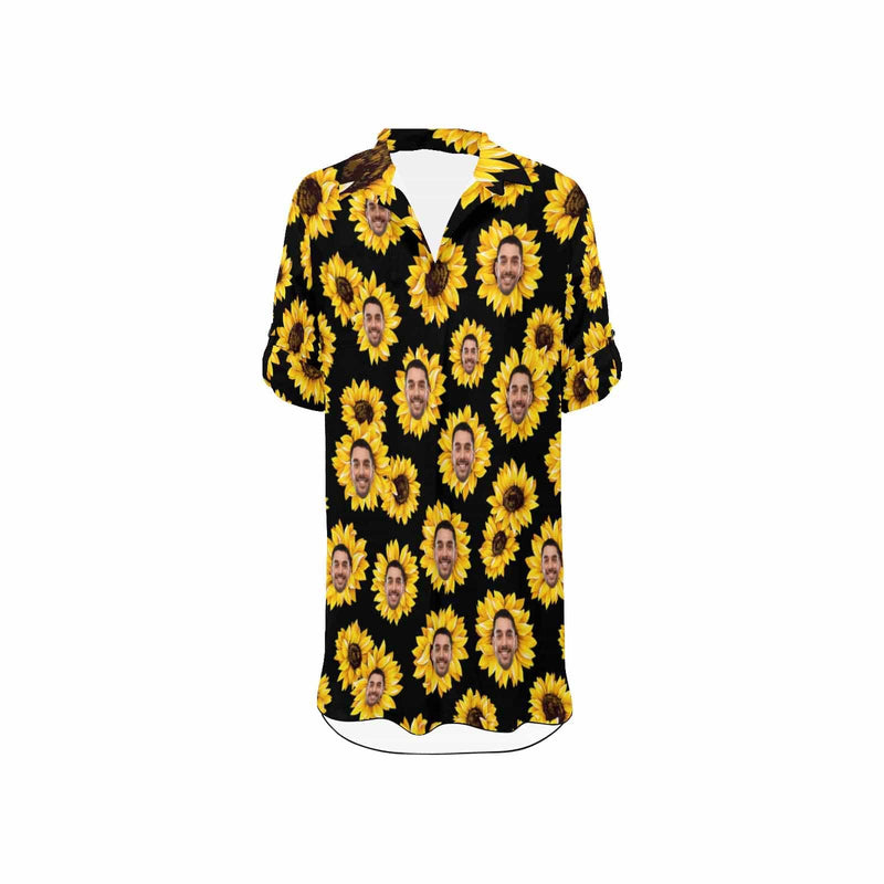 Chiffon Shirt Dress Thin Cover Up Custom Face Sunflower Personalized Women's V-Neck Bikini Beach Tunic Top