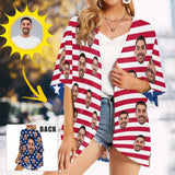 Custom Face American National Flag Personalized Women's Kimono Chiffon Cover Up Gift