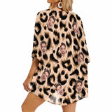 Beach Kimono Custom Face Leopard Print Personalized Women's Kimono Chiffon Cover Up