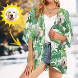 Beach Kimono Custom Face Pet Dog Green Leaf Personalized Women's Kimono Chiffon Cover Up