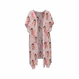 Chiffon Cover Up Robe Custom Face Pink Flower Personalized Women's Mid-Length Side Slits Chiffon Cover Up