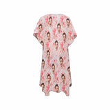 Chiffon Cover Up Robe Custom Face Pink Flower Personalized Women's Mid-Length Side Slits Chiffon Cover Up