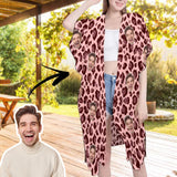 Chiffon Cover Up Robe Custom Face Pink Leopard Print Personalized Women's Mid-Length Side Slits Chiffon Cover Up