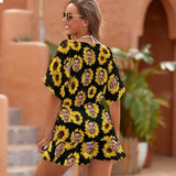 One Piece Cover Up Dress Custom Face Sunflowers Personalized Women's Short Sleeve Beachwear Coverups