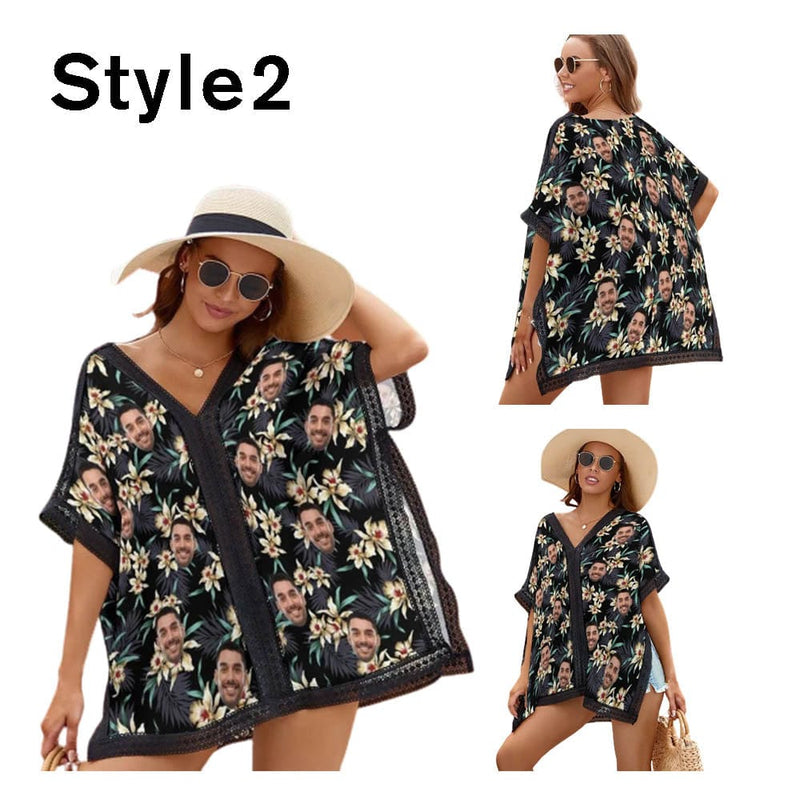 One Piece Cover Up Dress Custom Face Personalized Women's Short Sleeve Beachwear Coverups