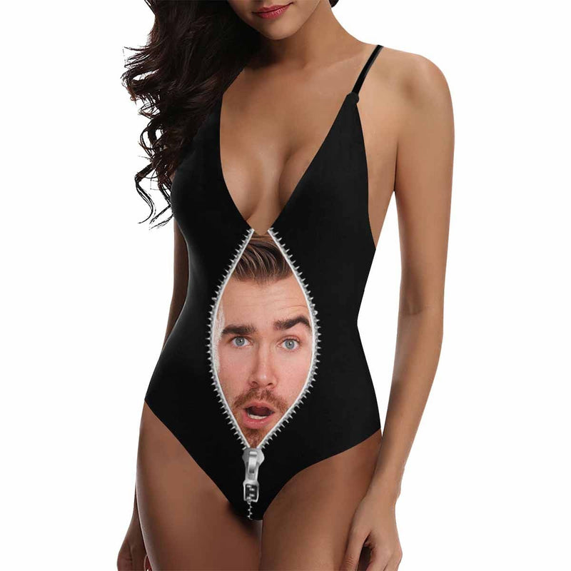 Custom Face My Love Women's Lacing Backless One Piece Swimsuit