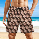 Men's Custom Face Seamless 2 in 1 Sports Board Shorts Beach Shorts All Over Print Elastic Fashion Personlized Beach Shorts