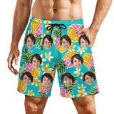 Men's Custom Face 2 in 1 Sports Board Shorts Beach Shorts Pineapple Flower Elastic Fashion Personlized Beach Shorts